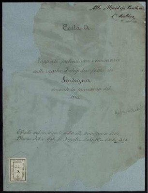 Rapporto Preliminare E Sommario Sulle Ricerche Zoologiche Fatte In Sardegna Durante La Primavera Del 1882 : (Adunanza del di 14 Ottobre 1882)