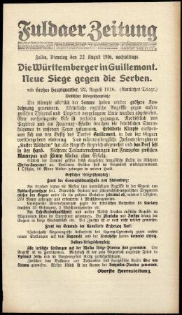 Ausgabe vom Dienstag, den 22. August 1916.