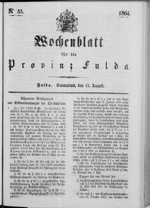 Nr. 33, Ausgabe vom 13. August 1864