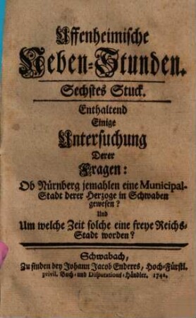 Uffenheimische Nebenstunden, 6. 1742