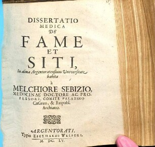 Dissertatio medica de fame et siti