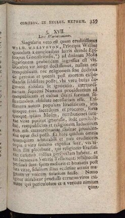 §. XVII. Lites Warburtonianae. - §. XXXIII. De Doctrina Fratrum Bohemorum.