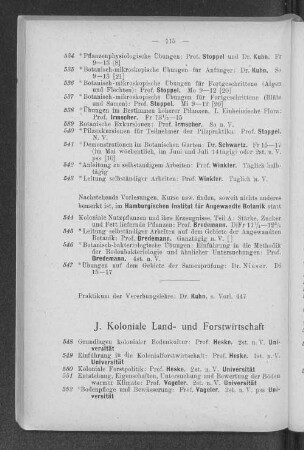 J. Koloniale Land- und Forstwirtschaft