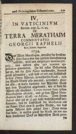 IV. In Vaticinium Jerem. ... De Terra Merethaim ...