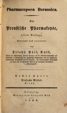 Pharmacopoea Borussica, 1. Einfache Mittel