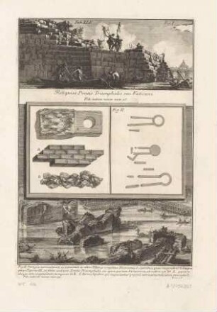 Reliquiae Pontis Triumphalis seu Vaticani (Reste der Triumph- bzw. Vatikan-Brücke [Ponte Neroniano/Ponte Trionfale]), aus der Folge "Il Campo Marzio dell’Antica Roma", Tafel XLV.