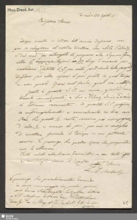 Eigenhändiger Brief - Mscr.Dresd.Aut.1455