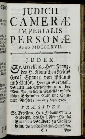 Judicii Cameræ Imperialis Personæ Anno MDCCLXVII.