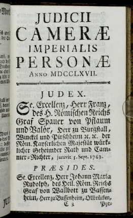 Judicii Cameræ Imperialis Personæ Anno MDCCLXVII.