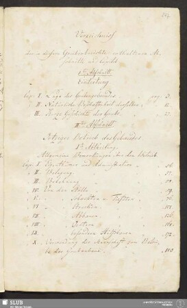 Verzeichnis der in diesem Grubenberichte enthaltenen Abschnitte und Capitel