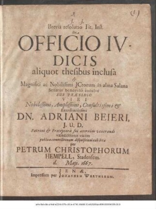 Brevis resolutio Tit. Inst. De Officio Iudicis