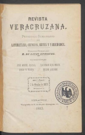 1883,1,1: año 1.o, tomo 1.o, número 1 (7 de octubre de 1883)