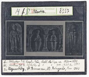 links: Münster, Landesmuseum: Weibl. Heiligen, um 1070-1074. Mitte: Werden, Abteikirche, Heilige zw. 1060 u. 1081. Rechts: REgensburg, St. Emmeran, Hl. Dionysius, um 1060