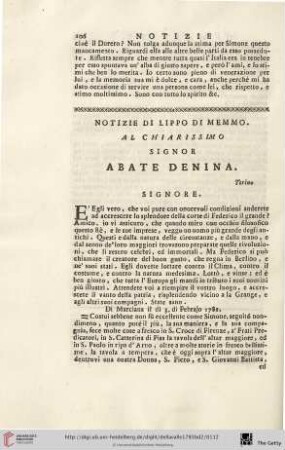 Notizie die Lippo die Memmo. Al chiarissimo Signor Abate Denina