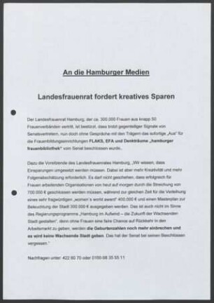 Landesfrauenrat fordert kreatives Sparen