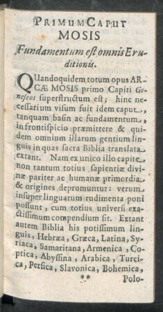 Primum Caput Mosis Fundamentum est omnis Eruditionis.