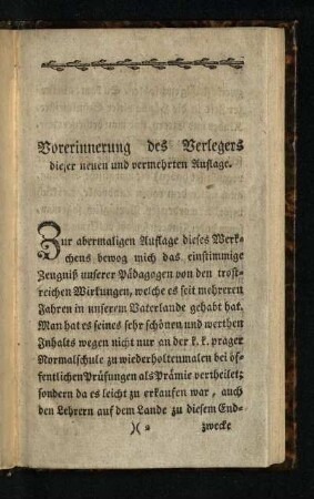 Vorerinnerung des Verlegers dieser neuen und vermehrten Auflage