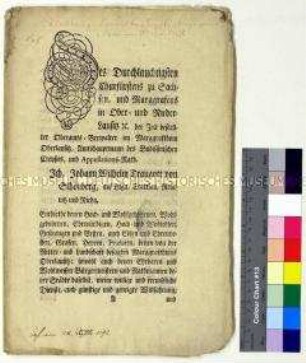 Publikation des Mandats von Friedrich August III. Kurfürst von Sachsen betreffend das Anlegen von Konsumentenverzeichnissen zur Erfassung von Ernteerträgen und Getreidevorräten