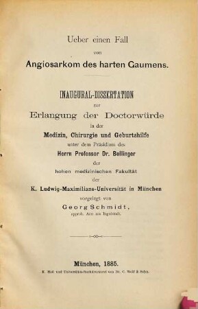 Ueber einen Fall von Angiosarkom des harten Gaumens ...