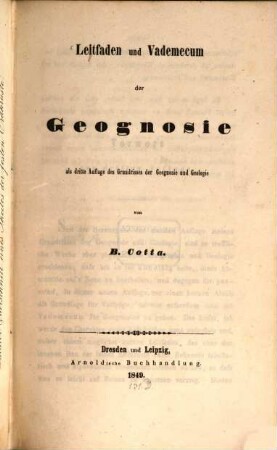 Leitfaden und Vademecum der Geognosie