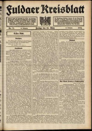 Erste Ausgabe vom Freitag, den 29. März 1912.