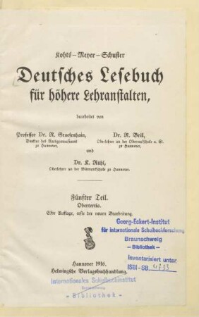 Theil 5 = Obertertia, [Schülerband]: [Theil 5 = Obertertia, [Schülerband]]