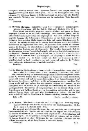 749, B. Laquer. Die Großstadtarbeit und ihre Hygiene. 1912
