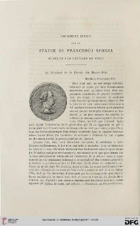 2. Pér. 16.1877: Document inédit sur la statue de Francesco Sforza modelée par Léonard de Vinci