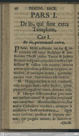 Pars I. De iis, qui sunt extra Templum