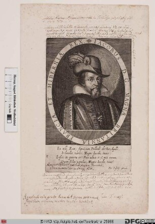 Bildnis Jakob (James) I. (Stuart), 1567 König von Schottland (als Jakob VI.), 1603-25 von England u. Schottland