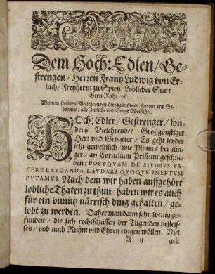 Dem HochEdlen ... Herren Frantz Ludwig von Erlach, Freyherrn zu Spietz ...