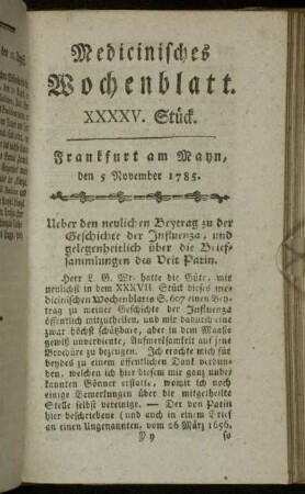 XXXXV. Stück. Frankfurt am Mayn, den 5 November 1785. - XLVIII. Stück. Frankfurt am Mayn, den 26 November 1785.