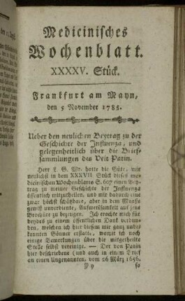 XXXXV. Stück. Frankfurt am Mayn, den 5 November 1785. - XLVIII. Stück. Frankfurt am Mayn, den 26 November 1785.