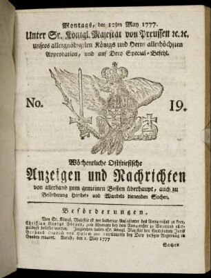No. 19. Montags, den 12ten May 1777.