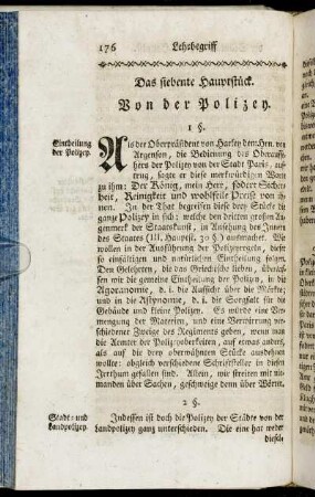 Das siebente Hauptstück. Von der Polizey.