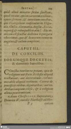 Caput III. De Conciliis. Eorumque Decretis, & damnatis haeresibus