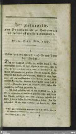 1.1797,3: Der Kosmopolit : eine Monathsschrift zur Beförderung wahrer u. allgemeiner Humanität