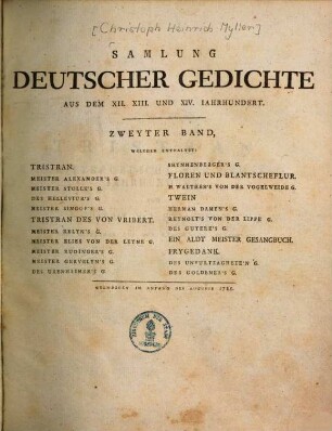Sammlung deutscher Gedichte aus dem XII., XIII. und XIV. Jahrhundert. 2