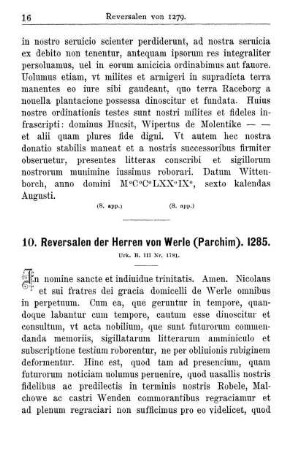 10. Reversalen der Herren von Werle (Parchim). 1285.