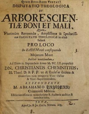 Disp. theol. de arbore scientiae boni et mali