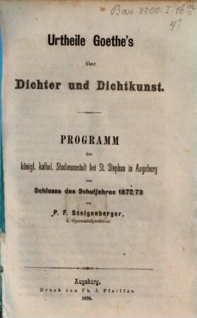 Urtheile Goethe's über Dichter und Dichtkunst