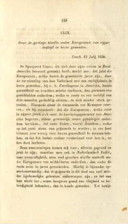 CLIX. Over de geringe sterfte onder Europeanen van rijper leeftijd in heete gewesten