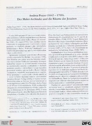 [Rezension von: Herbert Karner (Hg.), Andrea Pozzo (1642-1709). Der Maler-Architekt und die Räume der Jesuiten]