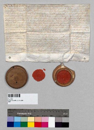 Leibgedingbrief des Propstes Patritius [II.] und des Kapitels zu Baumburg für Bartholomäus Vockinger und dessen künftige Frau über das Vockingergut zu Gollenshausen. Vorbesitzer war Balthasar Wimber, dessen Witwe Maria Schmidt das Anwesen ihrem Sohn Bartholomäus Vockinger übergeben hat.; S1: Propst Patritius [II.] von Baumburg; S2: Kapitel zu Baumburg
