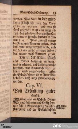 Cap. VI. Von Erhaltung guter Zucht.