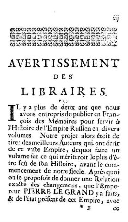 Avertissement des Libraires
