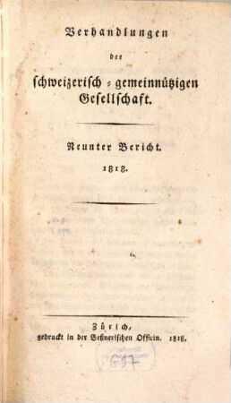 Verhandlungen der Schweizerischen Gemeinnützigen Gesellschaft. 9, 9. 1818