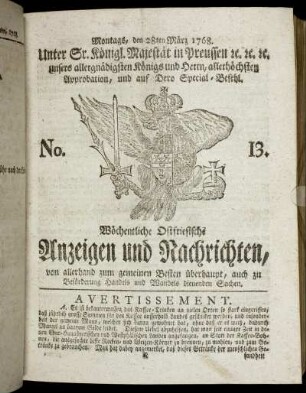 No. 13. Montags, den 28ten März 1768.