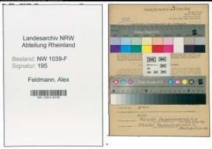 Entnazifizierung Alex Feldmann , geb. 08.02.1894 (Lohnbuchhalter)