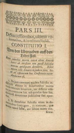 Constitutio I. Von den Ubergaben auff den Todes-Fall